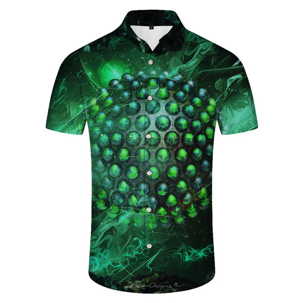 
Green geometric circular virus men's casual daily shirt short sleeve Hawaiian pocket lapel short sleeve shirt fashion
                