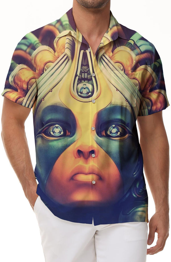 Punk cartoon characters Men's casual shirts Hawaiian button print shirts fun shirts cool abstract rap tops