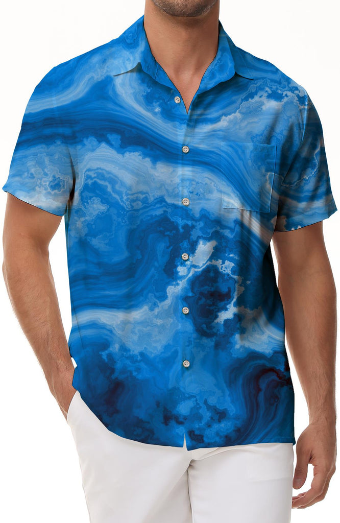 Blue Art Color Mens Hawaiian Shirt Casual Regular Fit Button Summer Beach Short Sleeve
