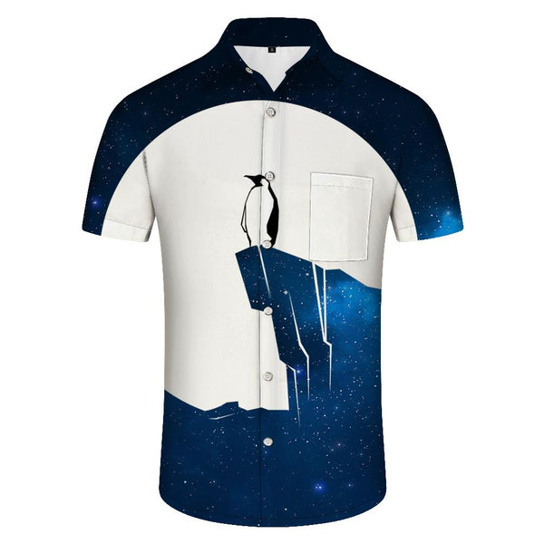 
Penguins on iceberg and moon Men's casual shirts Short sleeves Regular fit Fashion camping beach tops shirts
                