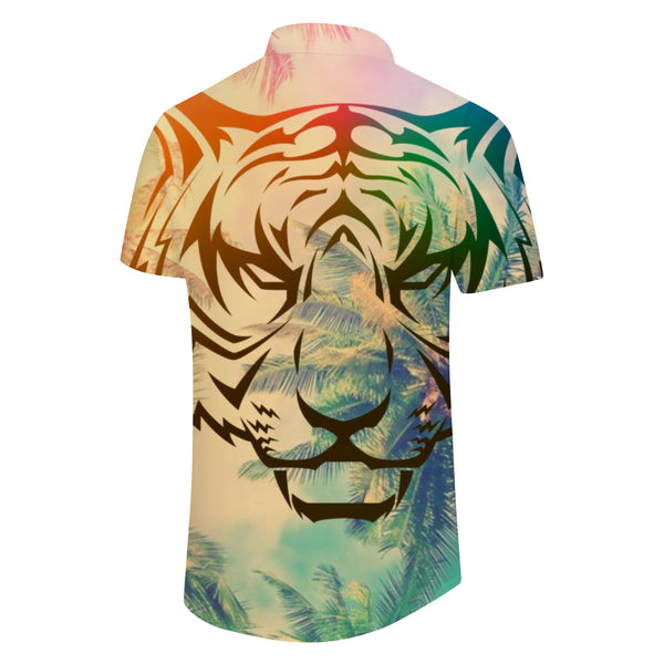 
Tiger Coconut Tree Landscape Print Pattern Fashion Men's Shirt Short Sleeve Hawaiian Tropical Button Men's Short Sleeve Shirt Vacation Beach Lapel
                
