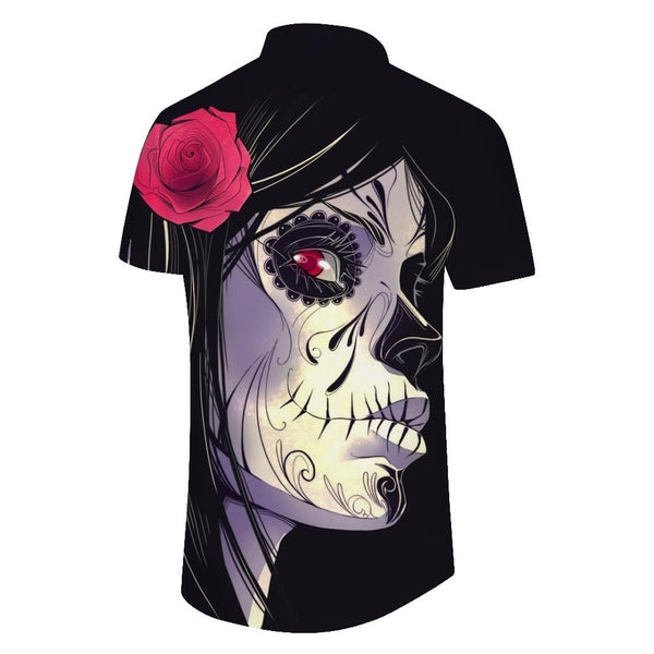 
Cartoon Day of the Dead Floral Skull Gothic Men's Shirt Short Sleeve Hawaiian Shirt Beach Casual Work Shirt Tops
                