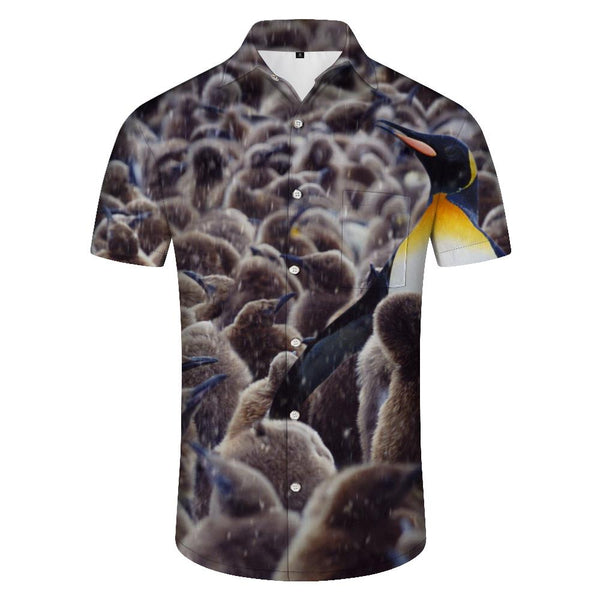 
A Group of Penguins Birds Vacation Beach Summer Men's Tops with Pockets Short Sleeve Loose Casual Shirt
                