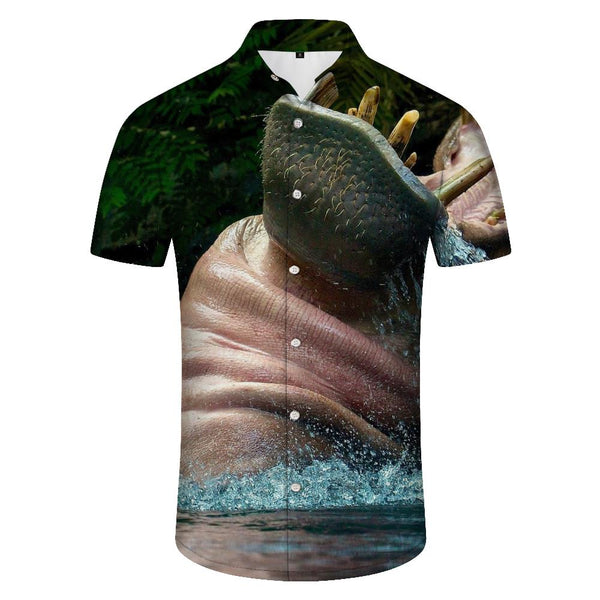 
Water Cartoon Hippo Retro Men's Collar Short Sleeve Shirt Casual Button Shirt Holiday Beach Shirt Beach Clothing
                