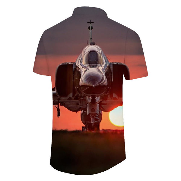 
Vintage Fighter Print Men's Chest Pocket Breathable Hawaiian Shirt Short Sleeve Flight
                