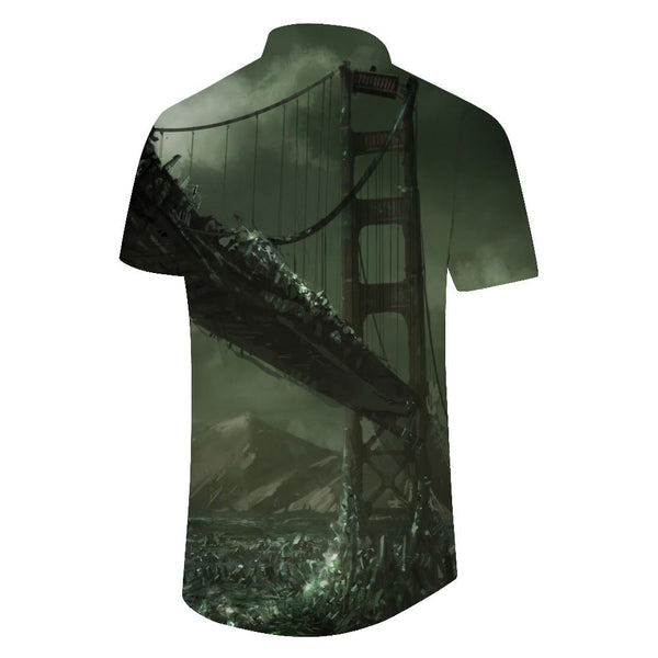 
Collapsed bridge tropical beach shirt Hawaii men's casual loose vacation seaside resort clothing
                