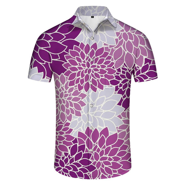 
Purple Casual Loose Hawaiian Button Lapel Short Sleeve Men's Floral Holiday Seaside Beach Top
                
