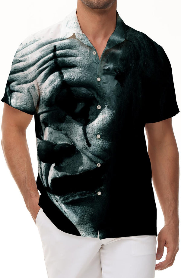 Grim Angry Clown Men's Loose Fit Hawaiian Shirt Short Sleeve Button Summer Shirt Short Sleeve Top Crazy Movie Clown