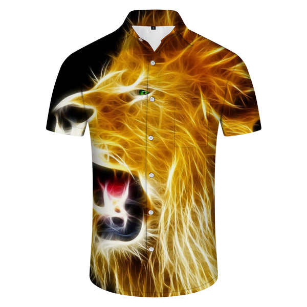 
Gold Flame Lion Super Cool Pattern Men's Printed Short Sleeve Hawaiian Shirt Lapel Short Sleeve
                
