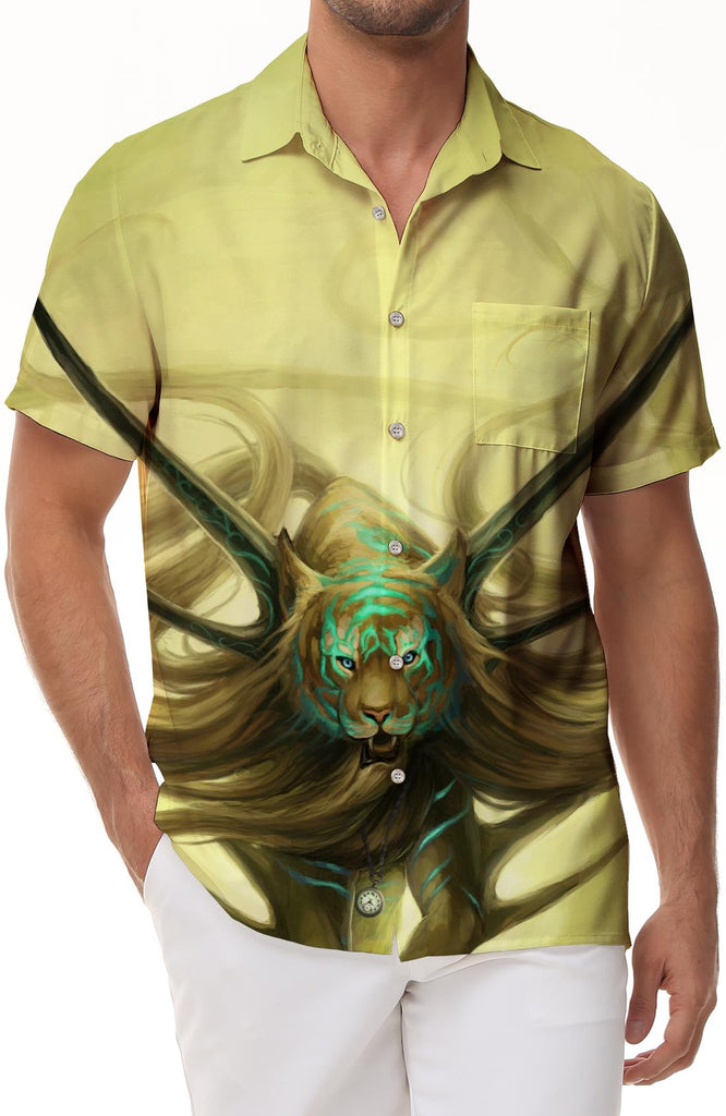 Wild Animal King Lion Men's Short Sleeve Shirts Casual Button Down Summer Beach Shirt Classic Fit Tops