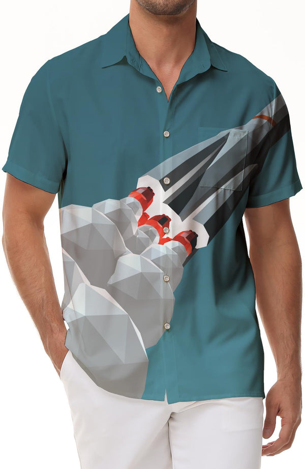 Planet Cartoon Rocket Men's Hawaiian Shirt Casual Short Sleeve Button Beach Short Sleeve