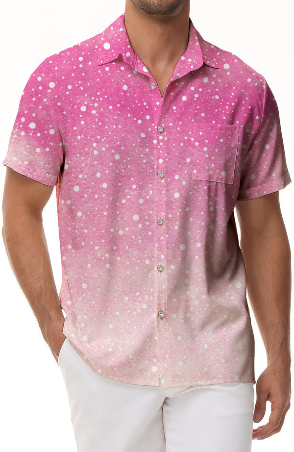 Gradient Hawaiian Shirt Men's Beach Pink Glitter Print Casual Shirt Short Sleeve Fashion Design Classic Loose Shirt