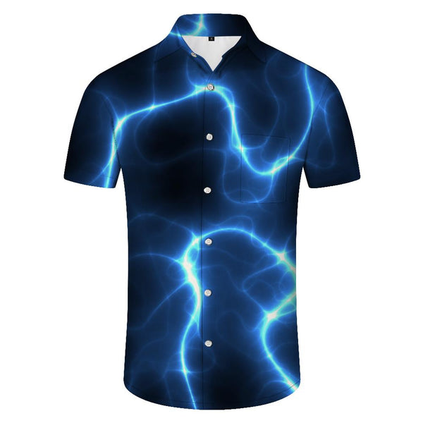 
Blue Lightning Shine Men's Casual Button Short Sleeve Breathable Shirt with Pocket Beach Vacation Shirt
                
