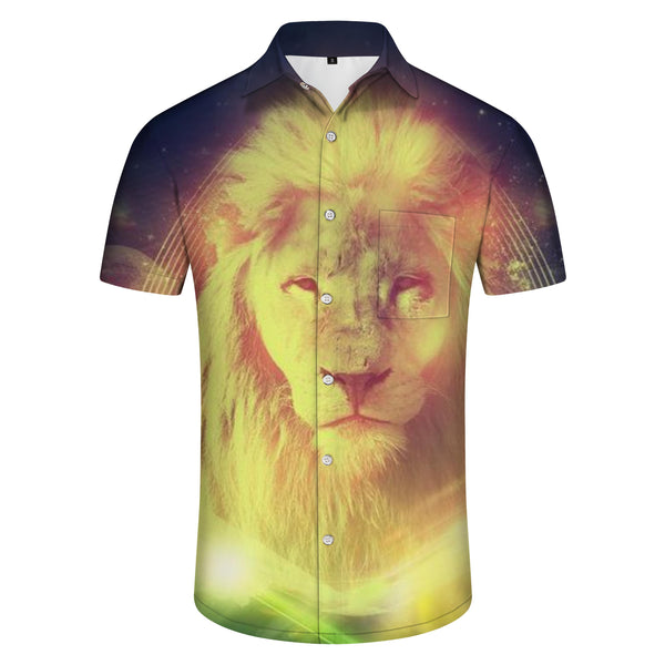 
Beach Hawaiian Shirt Lapel Pocket Cool Lion Head Tropical Short Sleeve Button-Up Shirt for Men
                