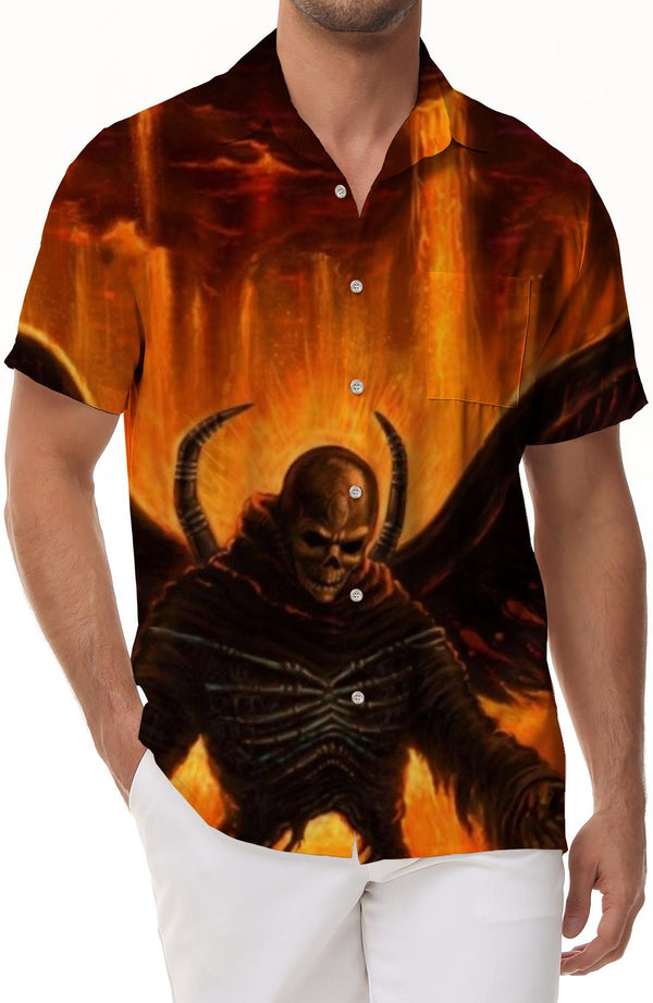 Devil Warrior Vintage Men's Casual Hawaiian Button Shirt Tropical Short Sleeve Button-Up Beach Shirt Short Sleeve