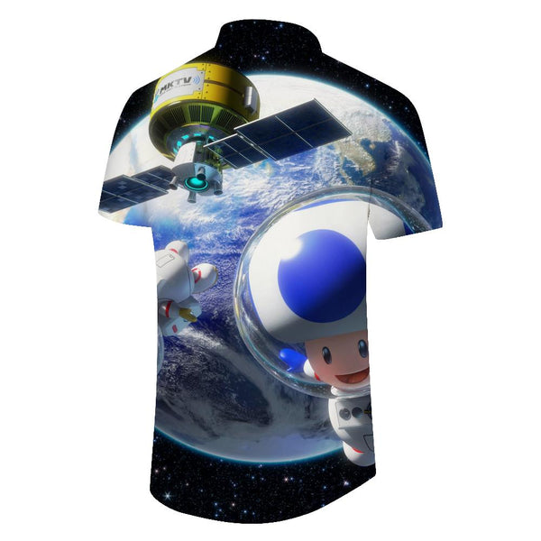 
Cartoon Earth Space Planet Earth 3D Digital Printing Men's Short Sleeve Polyester Shirt Button Casual Shirt Loose Top
                