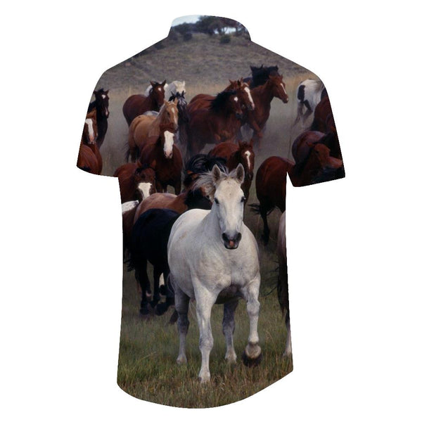 
Brown horse galloping in the grassland desert men's Hawaiian shirt top holiday short sleeve
                