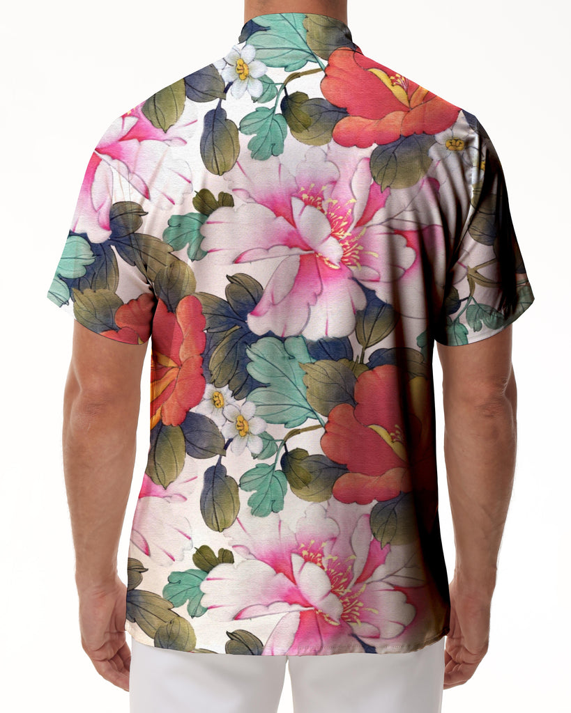 Peony flower summer casual floral print Hawaiian beach vacation 3d digital print short sleeve shirt