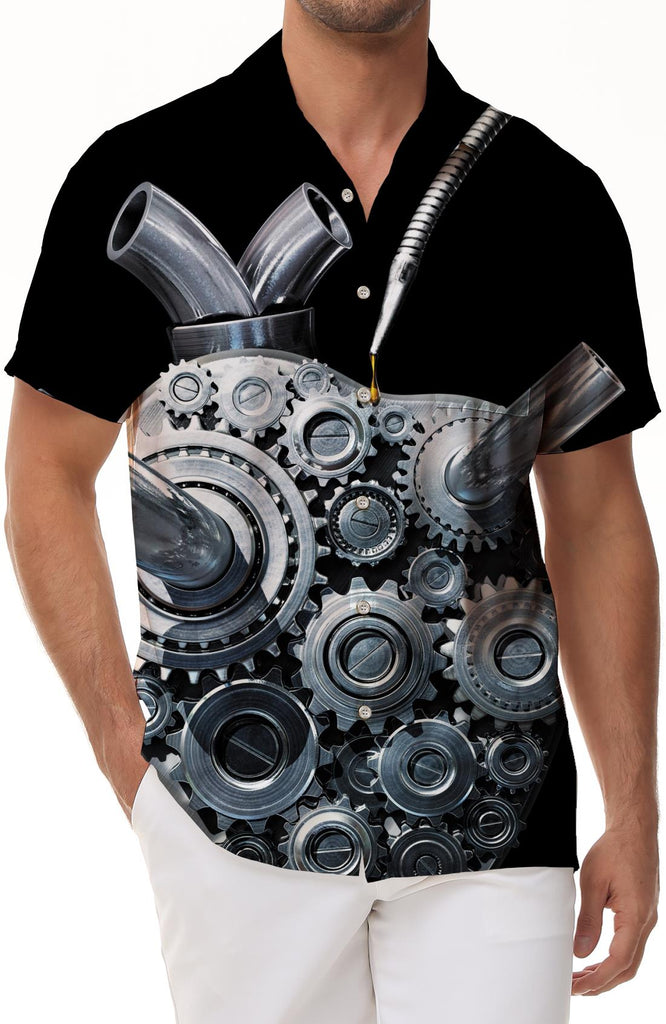 Fashion men's casual short sleeve 3D printed pattern regular style tops light shirt summer daily shirt