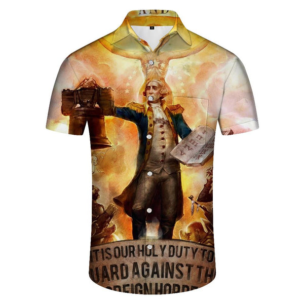 
Digital printing royal retro 3d printing pattern men's casual short-sleeved shirt loose Hawaiian button pocket short-sleeved shirt polyester
                