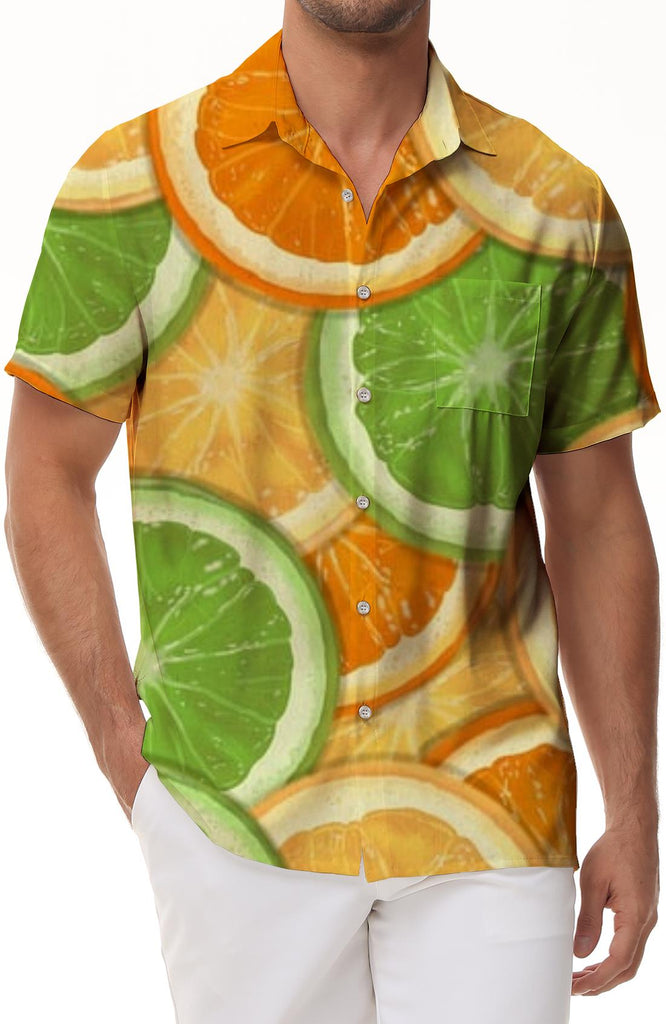Fruit pattern tropical Hawaiian style fashionable and comfortable regular style casual loose vacation seaside beach men's casual short-sleeved tops