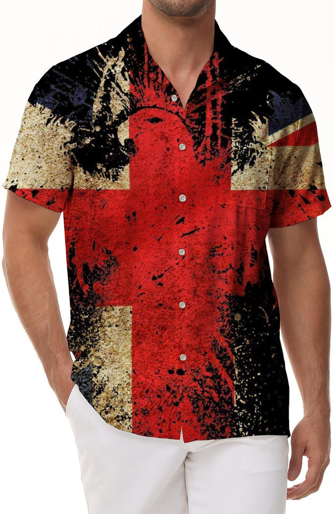 UK Vintage British Flag Men's Hawaiian Shirt Short-Sleeve Button Down Shirt Tops for Casual Beach Vacation