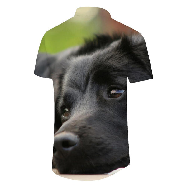 
Cute black Labrador retriever men's summer casual loose vacation seaside beach short-sleeved Hawaiian tropical lapel short-sleeved shirt button-down
                