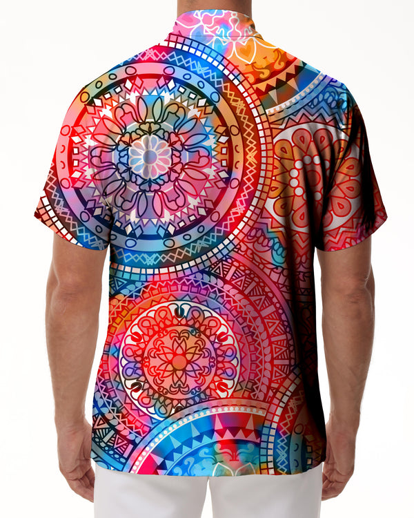 
Retro Asian Indian pattern short sleeve fashionable Hawaiian shirt button down suitable for summer beach seaside travel
                