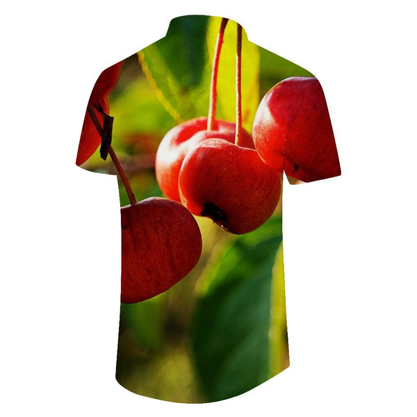 
Cherry retro print fashion men's casual short-sleeved shirt breathable and comfortable suitable for summer beach travel
                