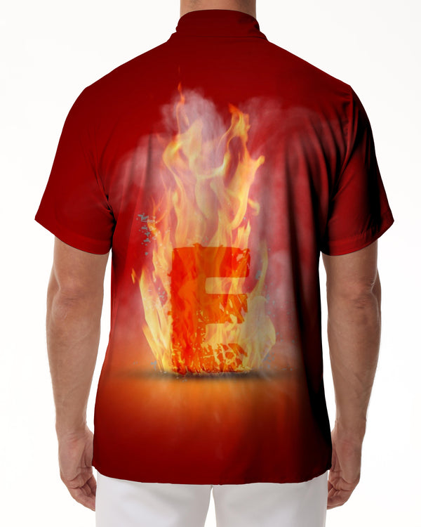 
High temperature burning E flame English letters daily street short-sleeved shirt men's loose short-sleeved casual button-down lapel pocket Hawaiian button short-sleeved shirt top
                