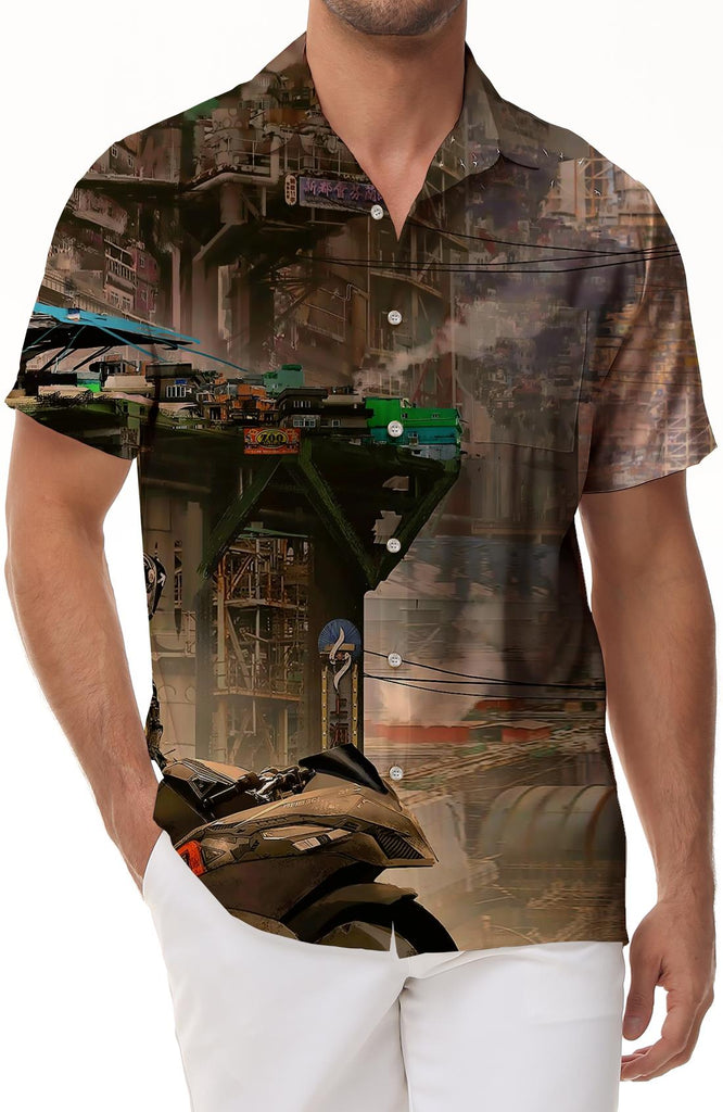 Men's Short Sleeve Retro Fashion Fun Trend Short Sleeve Shirt Lapel Beach Style Casual Shirt