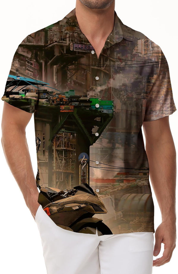 Men's Short Sleeve Retro Fashion Fun Trend Short Sleeve Shirt Lapel Beach Style Casual Shirt