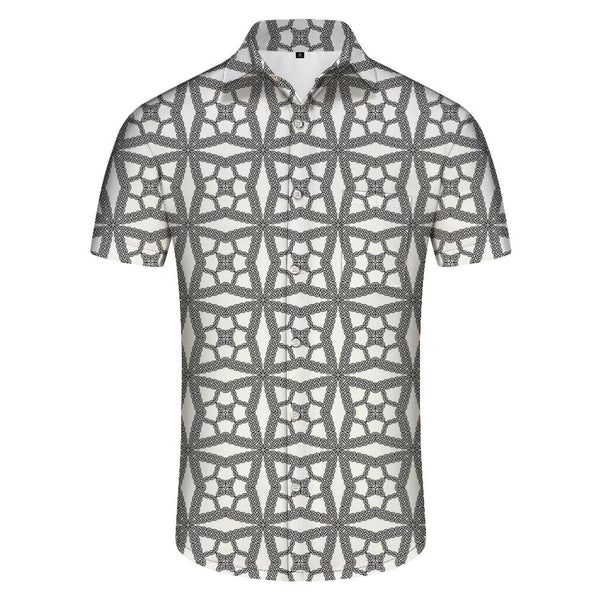 
White pattern woven polyester hawaiian button style casual shuttle casual short sleeve button shirt art pattern designer shirt fashion
                