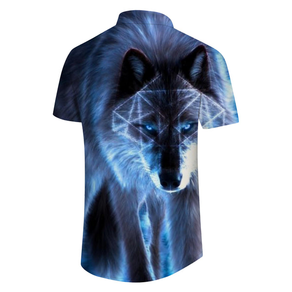 
Beware of the cunning wolf Summer men's breathable short-sleeved shirts with printed patterns Beachwear Hawaiian buttons
                