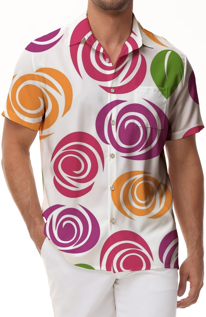 Abstract Art Flowers Men's Casual Sunrise Vacation Beach Seaside Tropical Four Seasons Lapel Button Short Sleeve Shirt