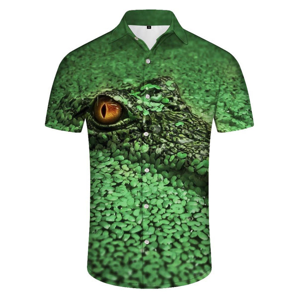 
Crocodile Lurking Green Men's Hawaiian Shirt Short Sleeve Button Shirt Summer Beach Casual Shirt Button
                