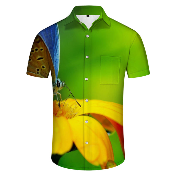
Bee Pollen Series Hawaiian Shirt Men's Daily Loose Street Short Sleeve Beachwear Green
                