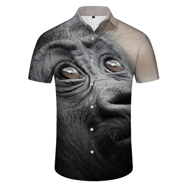 
King of the Forest Hawaiian Lapel Button Animal Orangutan Tropical Men's Beach Short Sleeve Shirt Polyester Men Travel Pocket Ocean
                