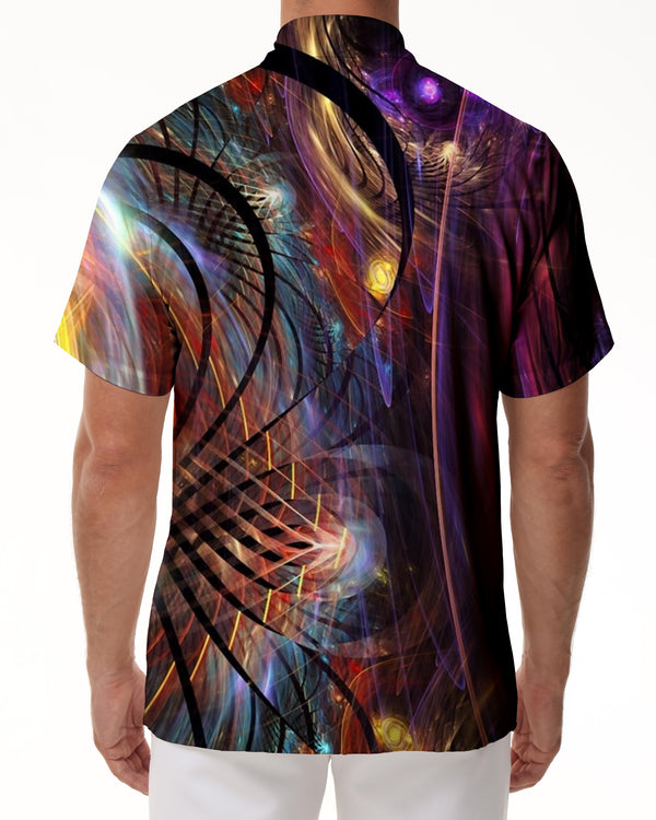 
Dreamy geometric loose version men's casual button short-sleeved shirt tropical rainforest summer seaside beach Hawaiian short-sleeved shirt tops printed pattern
                