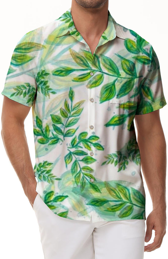 Seaside fresh 3D digital printing Hawaiian button-down lapel pocket casual loose simple short-sleeved shirt style