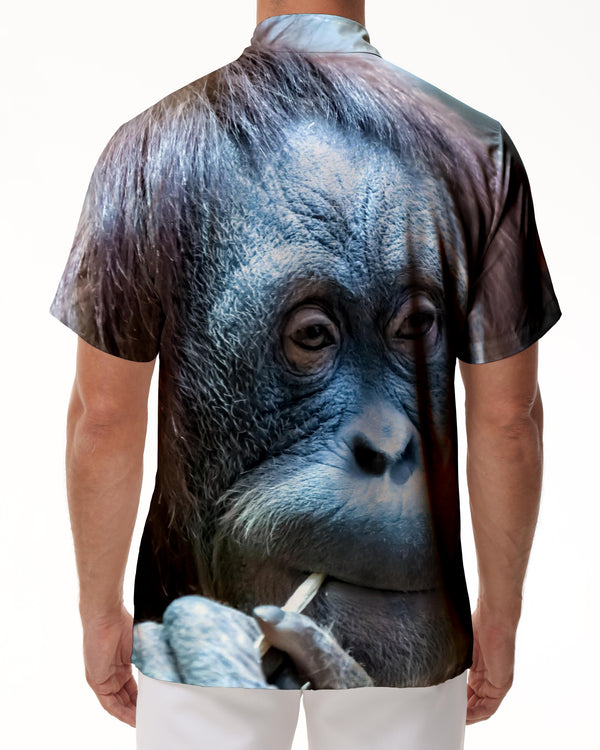 
Orangutan digital printing men's loose casual short-sleeved Hawaiian button lapel pocket short-sleeved shirt summer tops
                