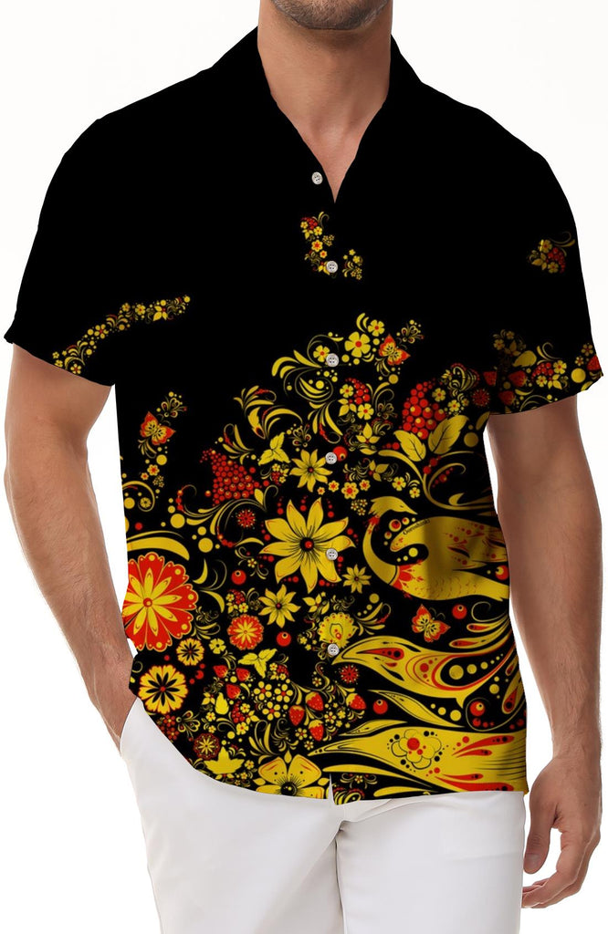 Street Fashion Men's Casual Retro Trend Comfort Loose Hawaiian Button Pocket Lapel Ocean Seaside Short Sleeve Shirt Beach