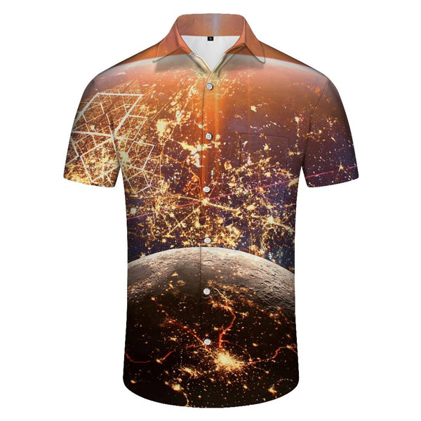 
Hawaiian Lined Science Men Men Lapel Casual Short Sleeve Shirt Summer Beach Casual Short Sleeve Button Shirt
                