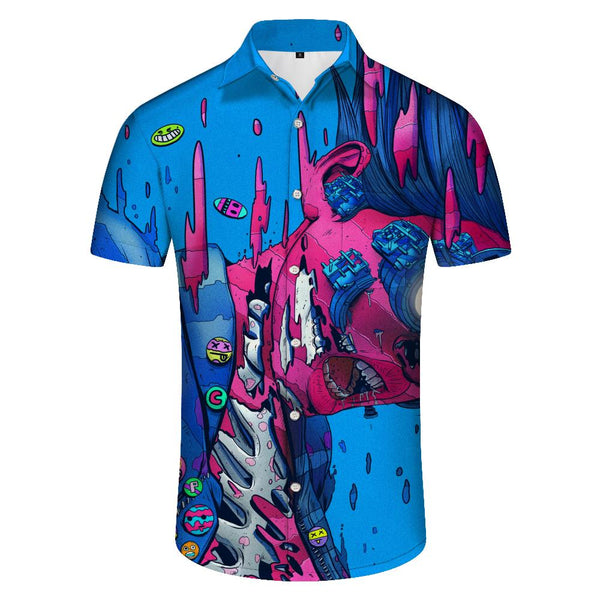 
Cool Christmas Music Punk Men's Hawaiian Shirt Short Sleeve Button Casual Shirt for Summer Beach Blue
                