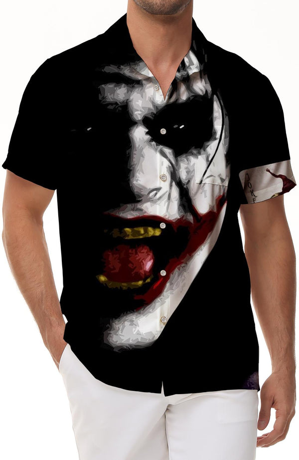 Black Horror Crazy Clown Summer Men's Short Sleeve Beach Shirt Versatile 3D Printing Casual Fashion Street Trend Short Sleeve Shirt Men