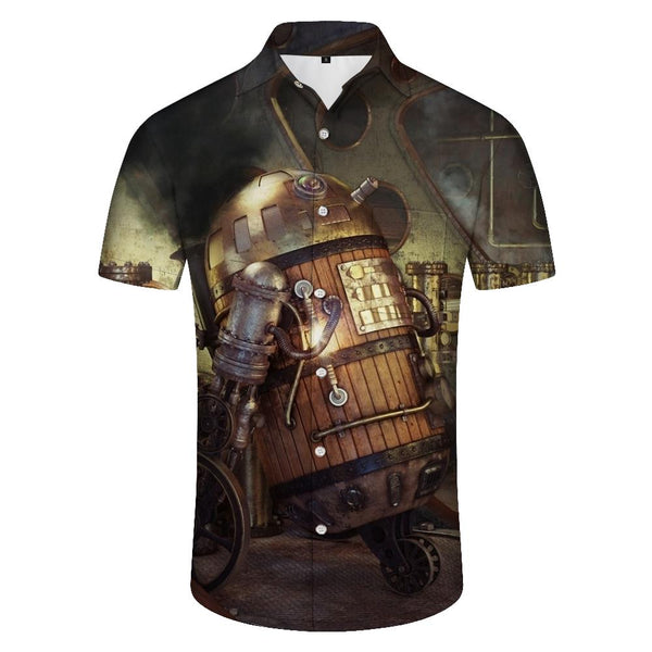 
Men's Retro Barrel Robot Casual Loose Short Sleeve 3D Printed Hawaiian Pocket Seaside Beach Casual Retro Shirt
                