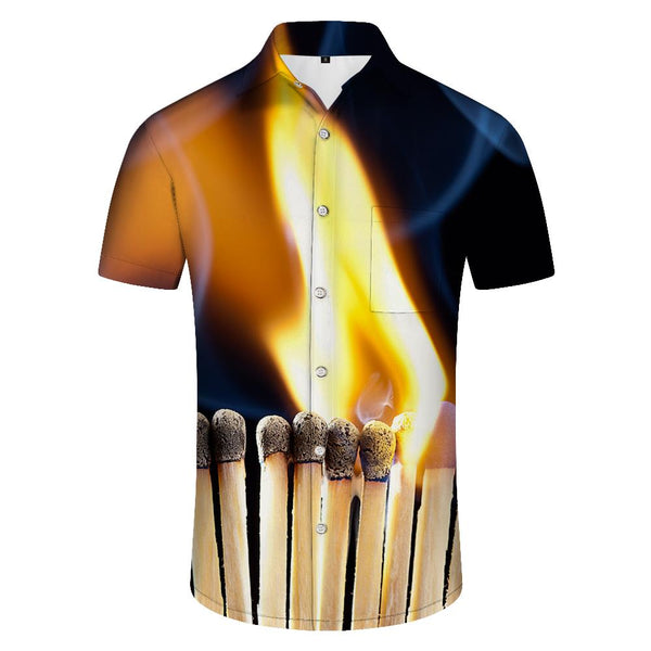 
Match bright flame easy breathable vacation short-sleeved shirt passionate as fire men's casual fashion button lapel short-sleeved shirt black
                