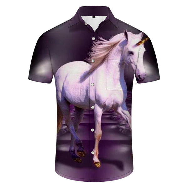 
Beach summer shirt men's Hawaiian button short sleeve casual four seasons shirt white horse tropical short sleeve ocean short sleeve
                