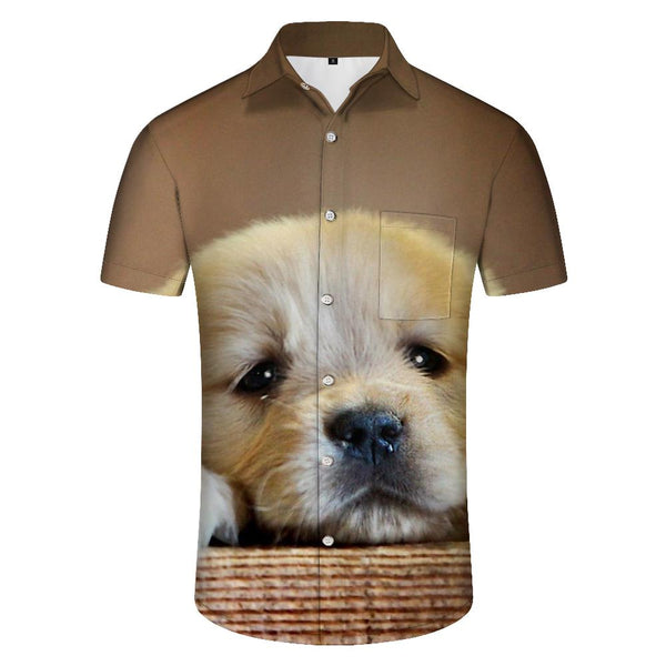 
Puppy Pet Print Men's Casual Short Sleeve Button Shirt Loose Tropical Summer Beach Shirt Men
                