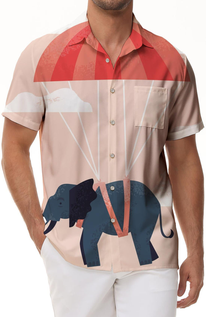 Pink Men's Short Sleeve Shirt Funny Elephant Fashion Retro Style Hawaiian Men's Animal Button Shirt Elephant